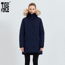 Tiger Force Women Winter Jacket Thickened Warm Parka with Real Fur Hood Waterproof Windproof Outdoor Snowjacket Padded Coat 201125