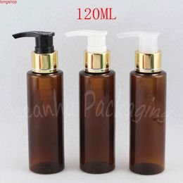 120ML Brown Flat Shoulder Plastic Bottle With Lotion Pump , 120CC Empty Cosmetic Container Shampoo / Shower Gel Sub-bottlinggood qualtity