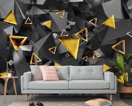 Luxury 3d Geometric Wallpaper Modern Stereo Geometric Black and White Golden TV Background Wall Mural 3d Photo Wallpaper