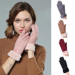 New Women Gloves Autumn Winter Cute Furry Warm Mitts Full Finger Mittens Women Outdoor Sport Female Gloves Wholesale