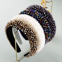 2020 New headband women's elegant color hand-sewn glass bead headwear thin sponge headband