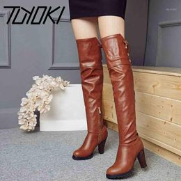 Tuyoki Plus Size 33-45 Thigh High Boots Winter Office Ladies Fashion High Heels Long Boots Keep Warm Fur Casual Shoes Women1