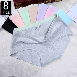 8Pcs Briefs for Women fashion sexy woman panties Solid seamless underpants cpanties for women cotton underwear girl knickers 211222