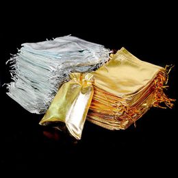 7x9 9x12 10x15cm Gold Silver Adjustable Jewelry Packing Cloth Bag Pouch Drawstring Storage Bag Small Big Drawable Bags Wedding Gift Bags