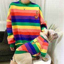 Winter Owner Pet Dog Clothes for Dog Hoodie Rainbow Pet Matching Clothes Pug French Bulldog Clothing for Dogs Costume Ropa Perro 201126