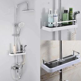 Stainless Steel Rectangle Bathroom Organizer Shower Shelves Storage Rack Holder Shampoo Tray Bathroom Single Tier Head Holder T200319