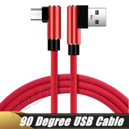 Nylon Braided Cellphone USB Cables 90 Degree Micro V8 Right Angle Type C Fast Data Sync Charger Cable 2.4A Type-C Charging Wire Cord Factory sales
