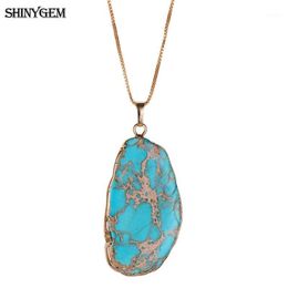 Chains Blue Natural Imperial Stone Necklace Gold Plating Bezel Irregular Sea Sediment Jaspers Pendant Sweater For Women1