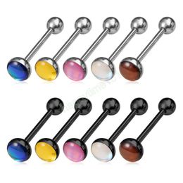 Colorful Tongue Piercing Barbell Stud Tongue Ring Bar Surgical Steel Punk Women Body Jewelry Reflective Discoloration