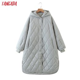 Tangada Women Grey Oversize Long Parkas Thick Winter Long Sleeve Buttons Pockets Female Warm Coat 8H39 201217