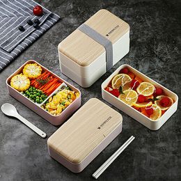 Creative Microwave Double Layer Lunch Box Wooden Sensation Salad Bento Box BPA Free Portable Container Student Worker Box T200710