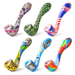 Skull Printing silicone Pipes glass pipe for 7 word shape smoking pipes Colour Ultimate Tool Tobacco Pipes Oil Herb Hidden Bowl
