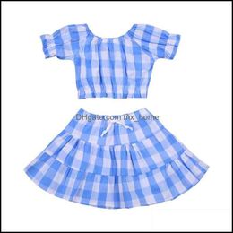 Clothing Sets Baby & Kids Baby, Maternity 1-6Y Fashion Girls Clothes Plaid Print Short Sleeve T Shirts Ruffles A-Line Skirts Outfits Drop De