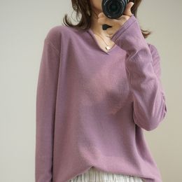 Loose lazy V-neck knitted sweater women fall winter pullovers plus size women's wool tops 201123
