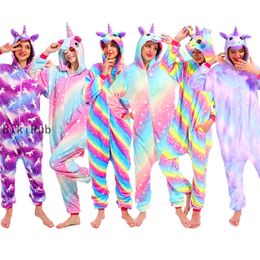 Kigurumi Women Unicorn Pyjamas Sets Flannel Cute Animal Pyjamas Kids Winter Stitch Pyjamas Hooded Sleepwear Cartoon Homewear 201031