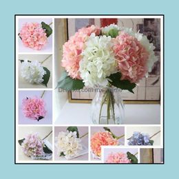 18 Colors Artificial Hydrangea Flower Fake Silk Single Real Touch Bouquet Hydrangeas For Wedding Centerpieces Home Party Decorative Drop Del