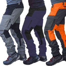 Men Pants Fashion Colour Block Multi Pockets Sports Long Cargo Pants Work Trousers Men Clothing Streetwear Pants H1223