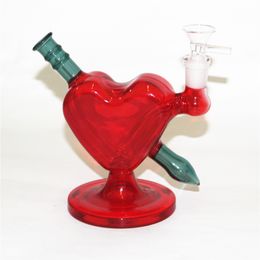 6 inch Glass Water Pipes Heart Shape Smoke Pipe Bong Oil Rigs Hookah Dab Rig bongs with slide bowls ash catcher