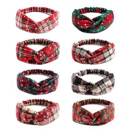 Parent-child Xmas Plaid Hairbands Girls Snowflake Plaid Printed headbands elastic cross Headbands women children Hair Accessories