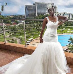 Plus Size African Straps Wedding Dresses Mermaid Style 2021 Sexy Backless V Neck Long Garden Chapel Bridal Wedding Gowns Vestidos de Novia
