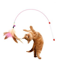 Wire Funny Cat Stick Toys Play Games with Cats Steel Wire Training Cats by Feathers and Bells Pet Feather Toys YHM766