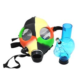 Gas Mask silicone Bong with Acrylic Smoking Pipe Oil Rig Smoke Pipe Smoke Accessories glass bong for retail wholesale
