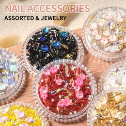 Mix-Designs nail art studs 3D Gems Charm Rhinestones Rivet Mixed Resin Flower Metal Stud Rhinestone Nail Jewelry Decoration