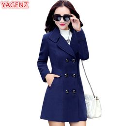 YAGENZ Blends Woollens Overcoat Female Coat Autumn Winter Coats And Jackets Women Plus size Coat Women's Wool Coats Long Tops 647 LJ201106