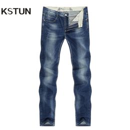 KSTUN Men's Jeans Classic Direct Stretch Dark Blue Business Casual Denim Pants Slim Straight Long Trousers Gentleman Cowboys 38 LJ200903