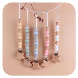 New arrived DIY star Baby Pacifier Clips Chain Wood Beaded Pacifier Soother Holder Clip silicone pacifier clips baby toys