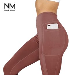 NORMOV Women Fitness Leggings High Waist Pocket Mesh Comfortable And Breathable Legging Workout Feminina Jeggings 211221