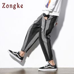 Zongke Black Striped Harem Pants Men Jogger Sweatpants Hip Hop Pants Men Trousers Streetwear Joggers Men Pants Casual New 201110