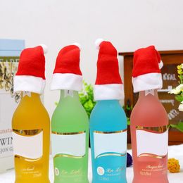 New Year 2021 DIY Party Cap Decorations Goods Merry Christmas Mini Santa Claus Hats For Wine Bottle Ornaments Xmas Home Decor