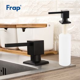 FRAP Liquid Soap Dispenser Black Stainless Steel Deck Mounted Kitchen Soap Dispensers Square Counter top Dispenser Y35030 Y200407