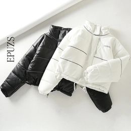 Winter jacket women bomber jacket black white stripe Reflective parka Korean fashion thick parka coat women Winter clothes 201027