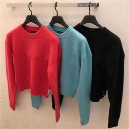 Kadınlar Örme Sweater Yün Sonbahar Kızlar Yün Külot Gömle Süper Elastik Moda Giysileri Yuvarlak Yuvarlak Boyun Gevşek Kısa Örgü