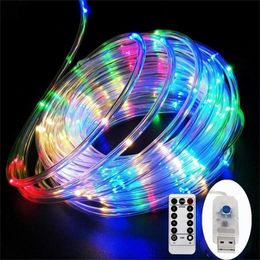 outdoor led rope lights with remote UK - 10-15M LED Rope String 8 Play Modes with Remote Street Garland Outdoor Waterproof Fairy lights for Wedding Holiday Decors 201211