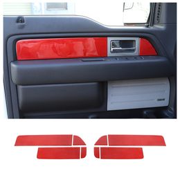 Car Inner Door Armrest Panel Decoration Stickers For Ford F150 Raptor 2009-2014 Red Carbon Fibre 8pc