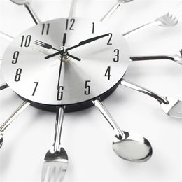 Cutlery Metal Kitchen Clock Spoon Fork Creative Quartz Wall Mounted Clocks Modern Design Decorative Horloge Murale Hot Sale 201212