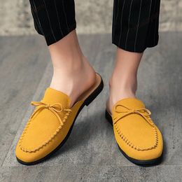Fashion Casual Shoes Men Leather Luxury Slippers Shoes Slides Slip on Half Shoes for Men Zapatos Hombre Casual
