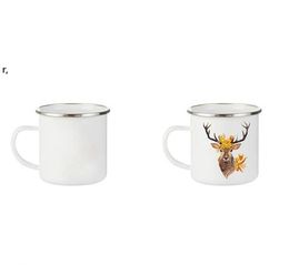 Sublimation Enamel Mug Heat Transfer Enamelled Tumblers with Handle 350ML Blank White Sublimated Mugs Drinking Cups BY SEA RRB14225