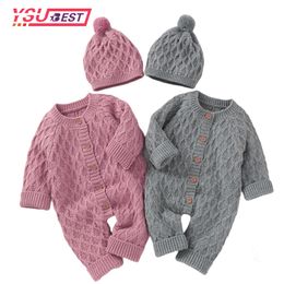 Baby Rompers Long Sleeve Autumn Winter Knitted Newborn Girls Boys Jumpsuits Outfits One Pieces Overall Grey Toddler Kids Clothes 201027