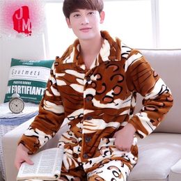 Sleep Coral Fleece Winter Men Pyjama Sets Warm Full Thick Men Sleepwear Suits Flannel Autumn Pijama Print Pyjama Male XXXL XXXXL LJ201113