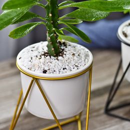 Nordic Style Geometric Iron Rack Holder Metal Stand with Ceramic Planter Desktop Garden Pot for Succulents Plants Home Decor Y200709