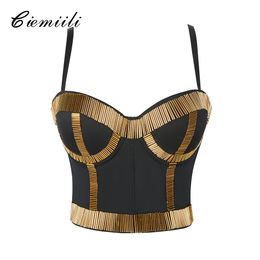 CIEMIILI Women Summer Top Evening Party Camis Short Length Sequined Spaghetti Strap Sleeveless Ladies Bra Sexy Crop Top Y200701