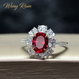 Wong Rain Vintage 100% 925 Sterling Silver Created Moissanite Ruby Gemstone Wedding Engagement Ring Fine Jewelry Gift Wholesale Y1128