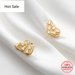 925 Sterling Silver Twinkling CZ symmetry Insect Stud Earrings For Women Fine Wedding Party Jewellery