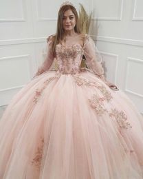 Princess Quinceanera Dress Ball Gown Long Sleeves Sweetheart Sweet 15 Party Gowns Appliques Lace Custom Mexican Prom Dress