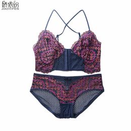 2019 New Underwear Ultra Thin Brief Sets Six-Row Lace Flowers Sexy Girl Lingerie Panty Set French Bra Y200708