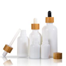 10ml 15ml 30ml Glass Bamboo Essential Oil Bottle Frosted Amber White Glass Dropper Bottle with Bamboo